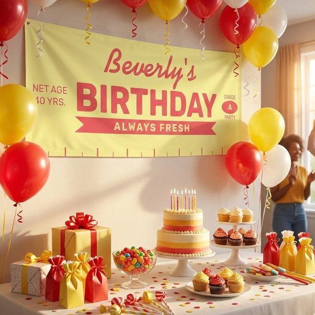 Fun Fresh Stick of Butter Red Text Birthday Party  Banner (Grade A Fun! This personalized stick of butter banner is a fresh way to celebrate!)