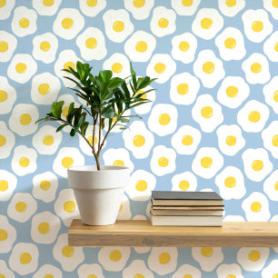 Fun Fried Eggs Teal Blue Pattern Wallpaper