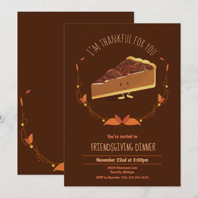Fun Friendsgiving Pecan Pie Holiday Invitation (Front/Back)