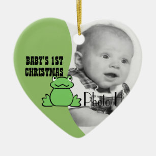 Fun Frog "Baby's First Christmas" Photo Ceramic Tree Decoration