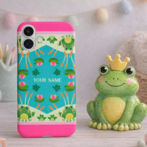 Fun Frog Pattern Pink Green Custom Name
