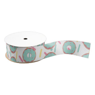 Fun Frosted Sprinkles Teal Doughnut Party Grosgrain Ribbon