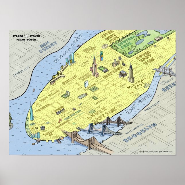 Fun Fun Map of New York City | Poster | Wall Print (Front)