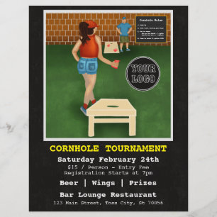 Fun Fundraiser Bar Restaurant Cornhole Tournament Flyer
