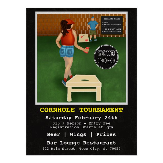 Fun Fundraiser Bar Restaurant Cornhole Tournament Poster (Front)