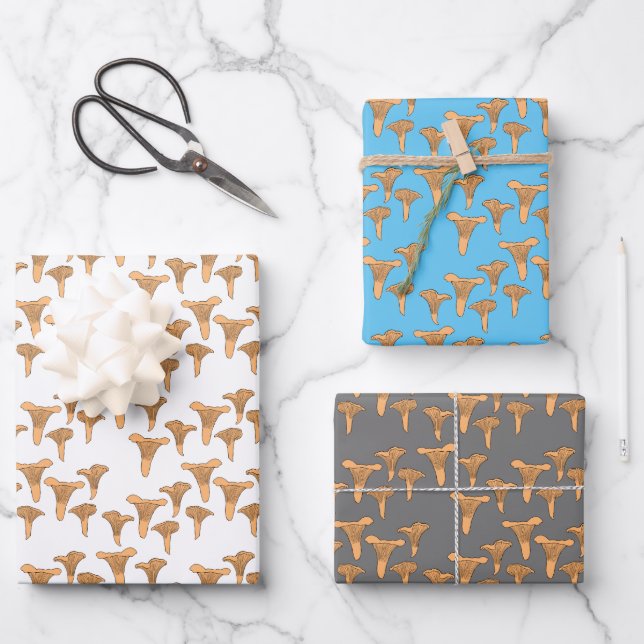 Fun Fungi Chanterelle Mushroom Pattern Gift  Wrapping Paper Sheet (Front)