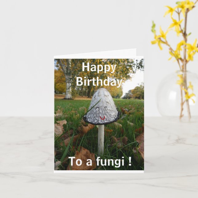 Fun Fungi Happy Birthday Card - customisable (Yellow Flower)