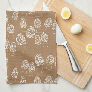 Fun Fungi Morel Mushrooms Pattern Tea Towel
