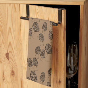 Fun Fungi Morel Mushrooms Pattern Tea Towel
