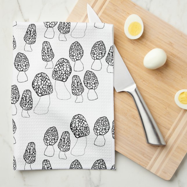 Fun Fungi Morel Mushrooms Pattern Tea Towel (Quarter Fold)