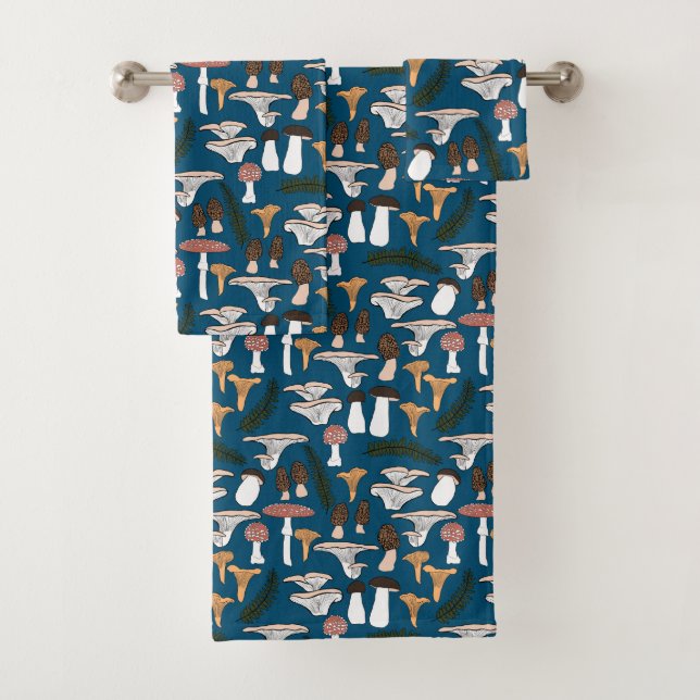 Fun Fungi Mushroom Fern Pattern Bath Towel Set (Insitu)
