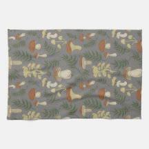 Fun Fungi Mushroom Fern Pattern Kitchen Towel
