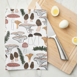 Fun Fungi Mushroom Fern Pattern  Tea Towel