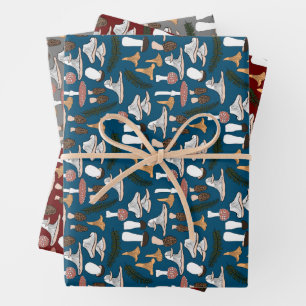 Fun Fungi Mushroom Fern Pattern  Wrapping Paper Sheet
