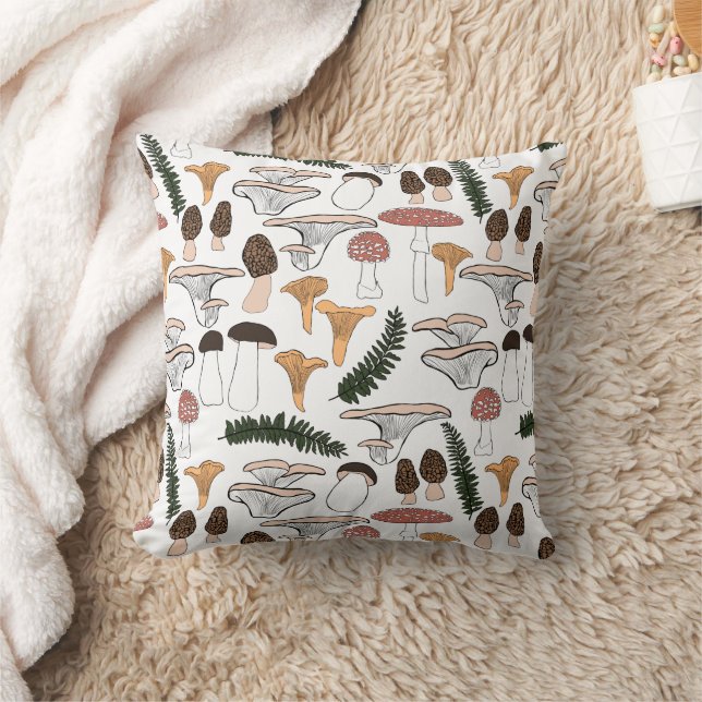 Fun Fungi Mushroom Ferns Pattern  Cushion (Blanket)