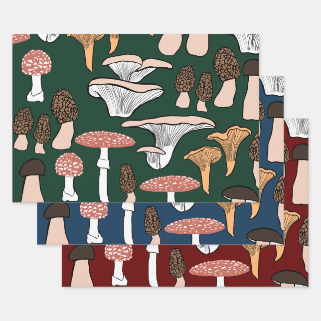 Fun Fungi Mushroom Pattern  Wrapping Paper Sheet (Set)