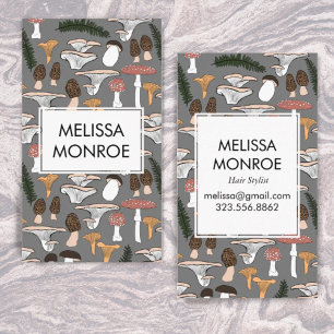 Fun Fungi Mushrooms Ferns Pattern illustrated  Business Card