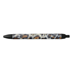 fun funky and fluffy leopard pattern black ink pen