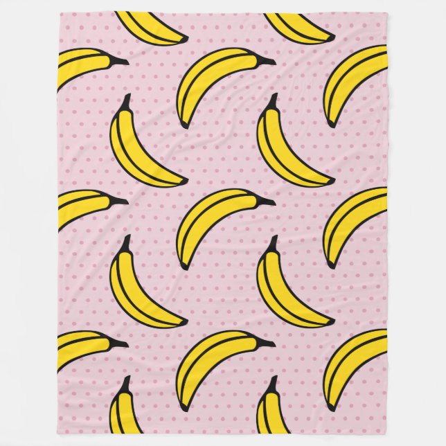 Fun Funky Big Banana Pink Polka Dot Print Fleece Blanket (Front)