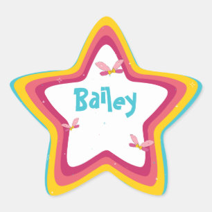 Fun Funky Colourful Fairy Wings Retro Candy Stripe Star Sticker