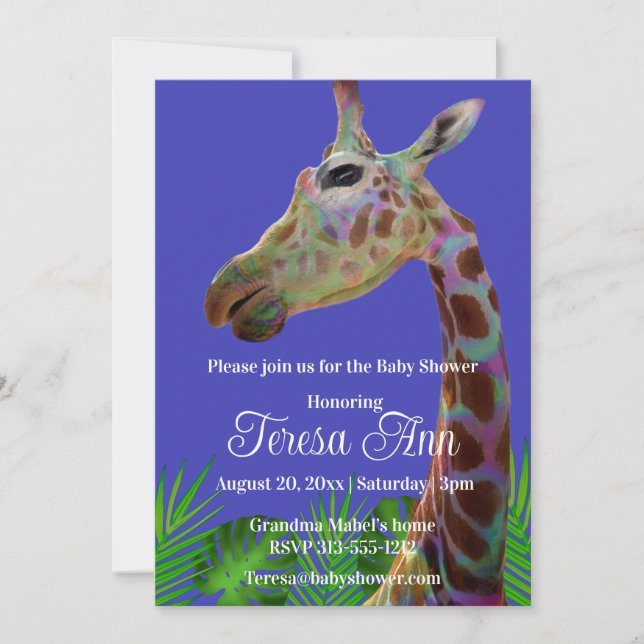 Fun funky colourful Giraffe baby shower Invitation (Front)