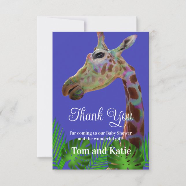 Fun funky colourful Giraffe Baby Shower thank You  Invitation (Front)