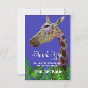 Fun funky colourful Giraffe Baby Shower thank You Invitation