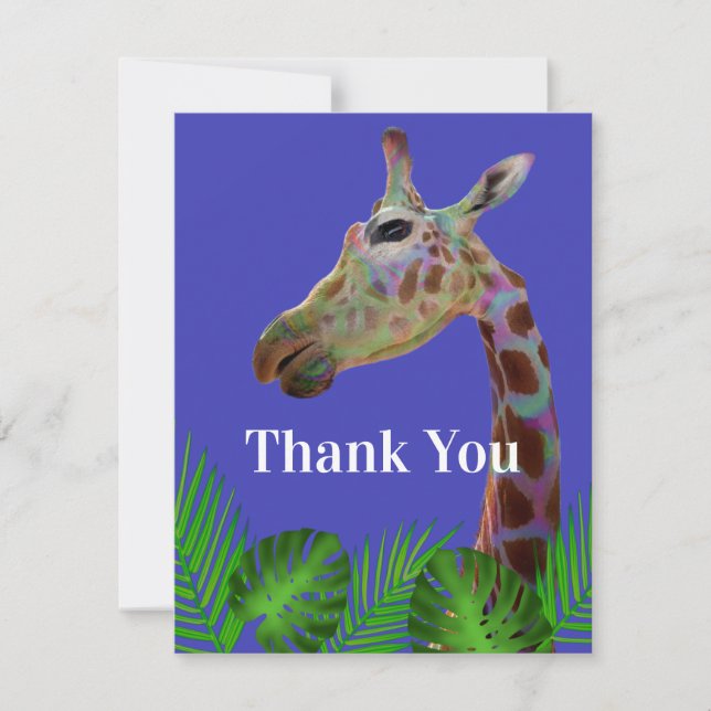 Fun funky colourful Giraffe Baby Shower thank You  Invitation (Front)