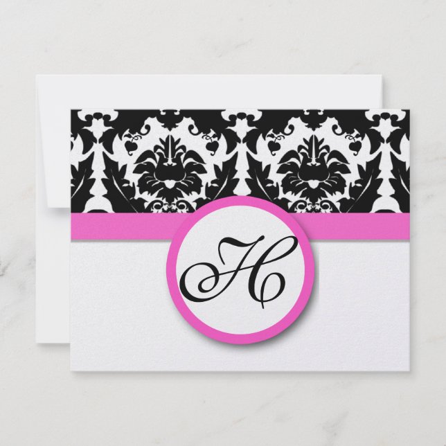 Fun & Funky Heart Damask Grape Trim RSVP (Front)