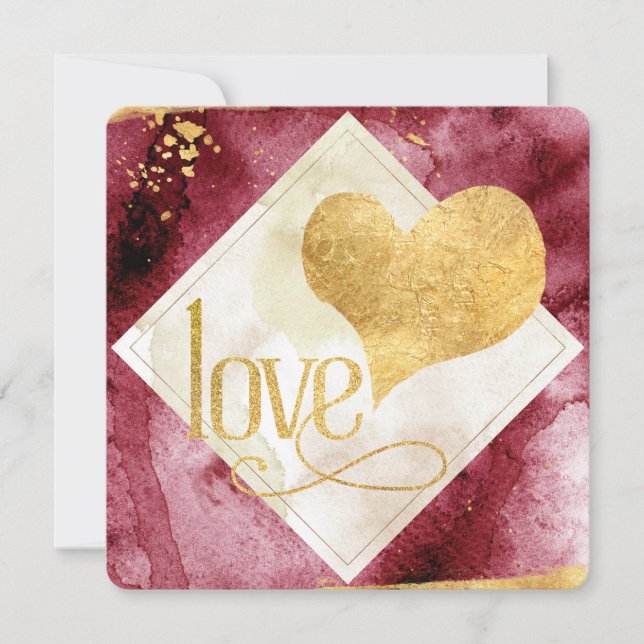 Fun, Funky Modern Gold Heart Valentines Holiday Card (Front)