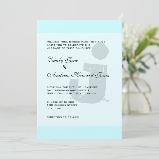 Fun & Funky Monogram on Elegant Silver Metallic Invitation (Standing Front)