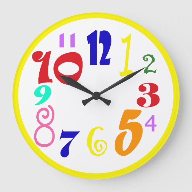 Fun, funky multicoloured oversized numbers. large clock (Front)