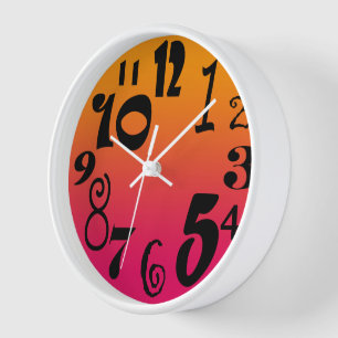 Fun funky numbers - hot red to orange gradient wall clock