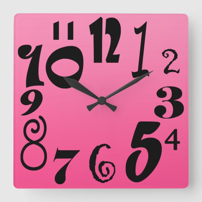 Fun funky numbers - shocking pink gradient square wall clock (Front)
