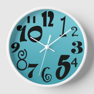 Fun funky numbers - turquoise blue gradient clock