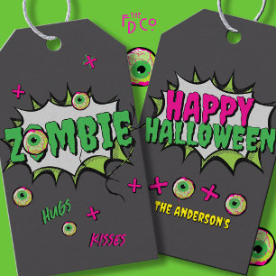Fun Funky Pop Art Zombie Hugs & Kisses! Gift Tags