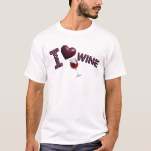 Fun & Funky Purple I LOVE WINE Designer Graphic T-Shirt