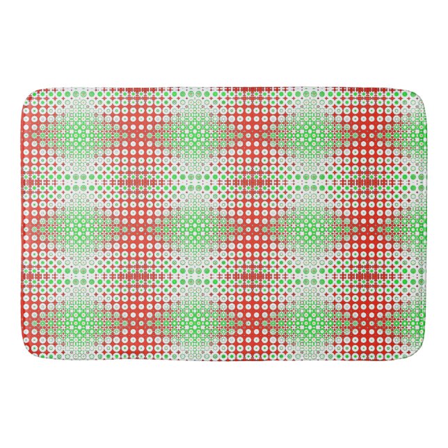 Fun, funky retro green, red, yellow pattern bath mat (Front)