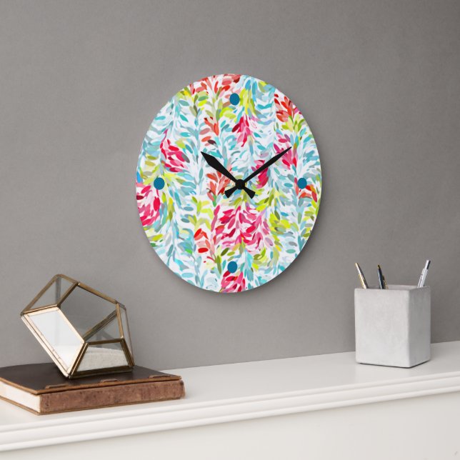 Fun Funky Summer Colours Paint Splatter Art Large Clock (Office)