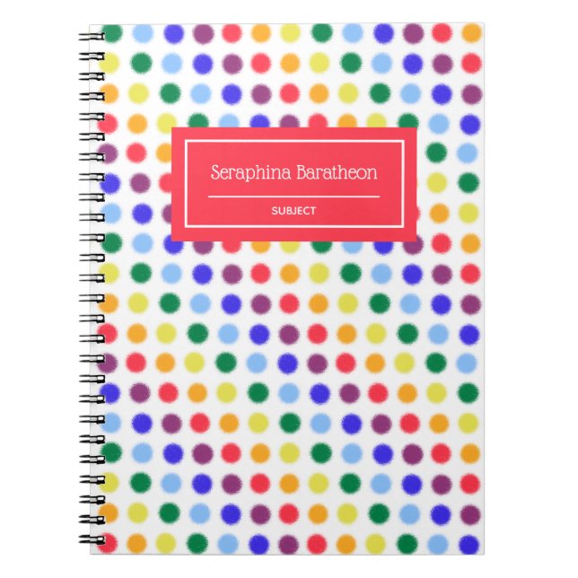 Fun Fuzzy Rainbow Dots Personalised Notebook (Front)