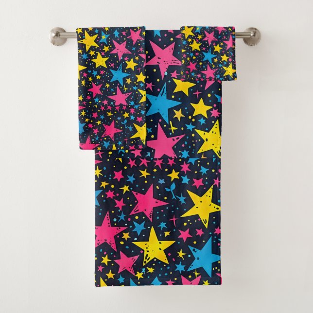Fun Galaxy space lovers tiled pattern  Bath Towel Set (Insitu)