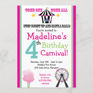 Fun & Games Girl's Carnival Party Invitation