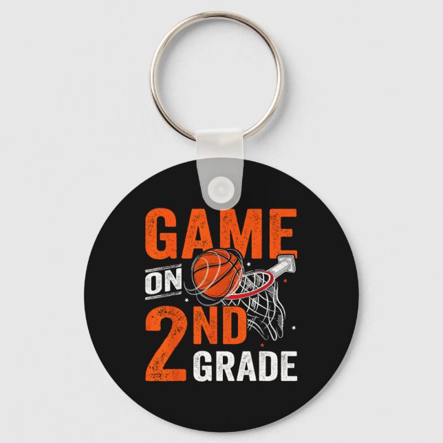 Fun Games On Second Grade Basketball First Day Of  Key Ring (Front)
