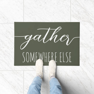Fun Gather Somewhere Else Green Introvert Doormat
