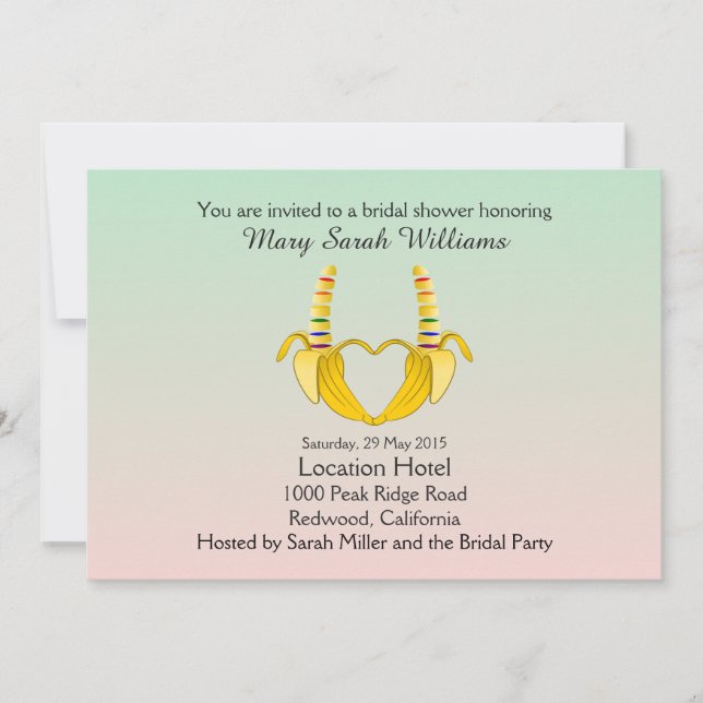 Fun Gay Banana Heart Bridal Shower Invitation (Front)