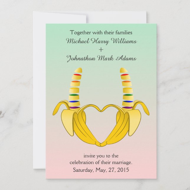 Fun Gay Banana Heart Wedding Invitation (Front)