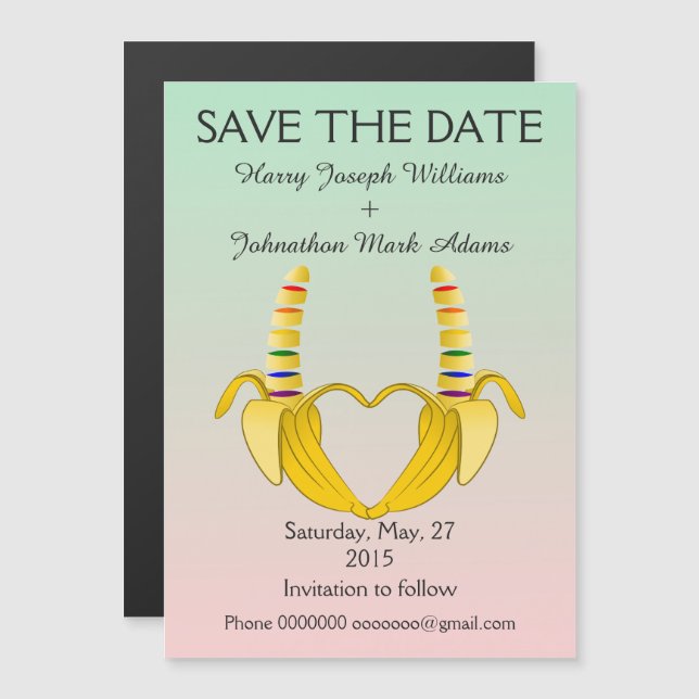 Fun Gay Banana Heart Wedding Save The Date Magnetic Invitation (Front/Back)