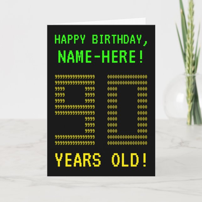 Fun, Geeky, Nerdy "90 YEARS OLD!" Birthday Card (Front)