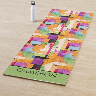 Fun Geometric Abstract in Orange, Green & Purple Yoga Mat