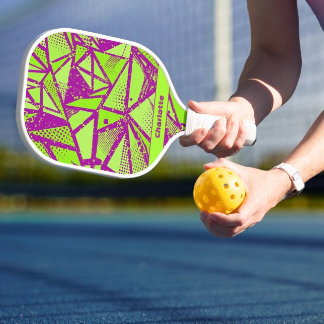 Fun Geometric Abstract Pattern Name  Pickleball Paddle (Abstract Cool Pattern Monogrammed Name Sports Pro Pickleball Paddle)